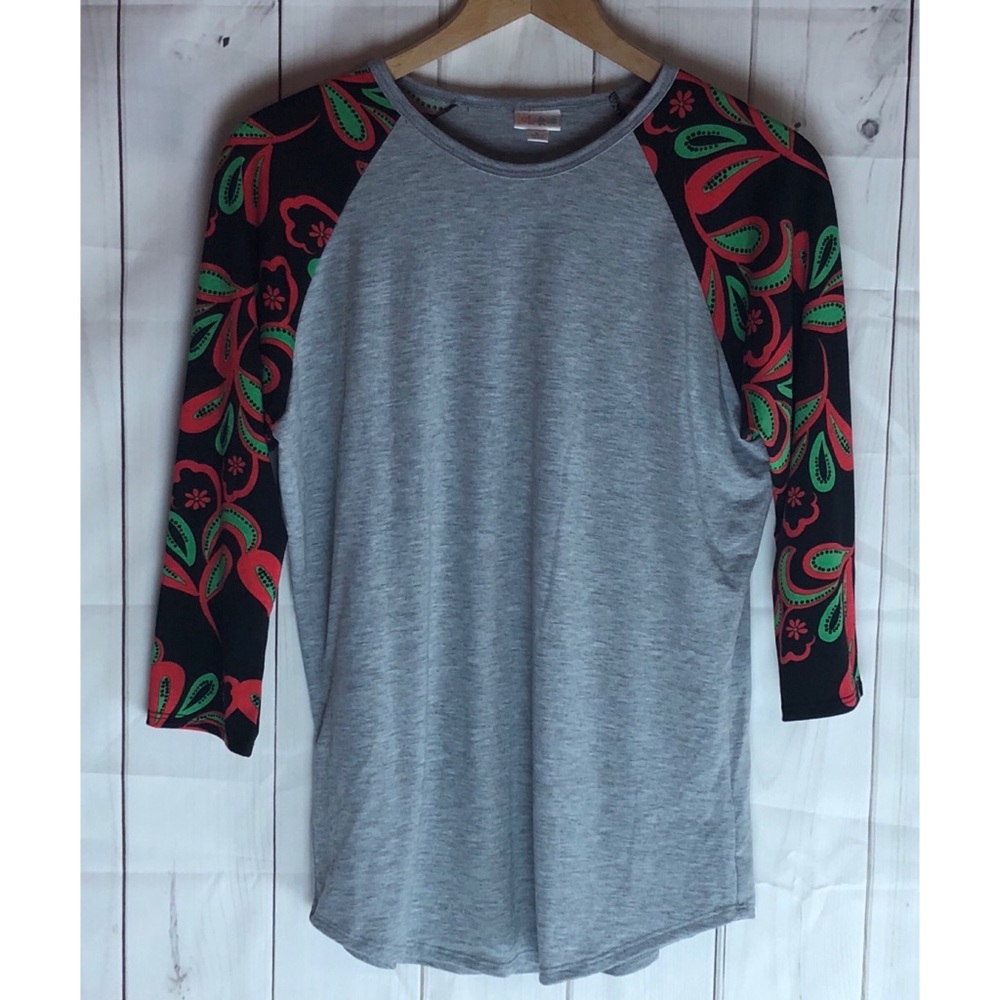 Lularoe Randy Oversized Baseball Tee Floral Sleeve